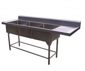 FREGADERO DE ACERO INOXIDABLE TRIPLE TARJA  2.60 x 0.70 x 0.90 m