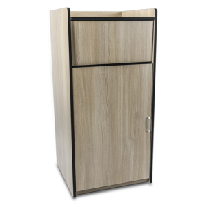 PORTA BASURERO DE MADERA TAPA ABIERTA