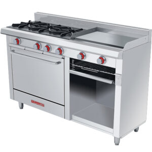 Estufa Ec-3-H-Grill Petit Acero Inoxidable PREMIUM Estufa A Gas Con 3 Quemadores Abiertos 1 Plancha 1 Gratinador Y 1 Horno 1.460 X 0.565 X 0.960 M