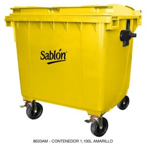 Contenedor 1100L Amarillo Sin Pedal, Con Agarraderas y Ruedas