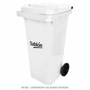 Cesto 120L Blanco Sin Pedal, Con Asas y Ruedas