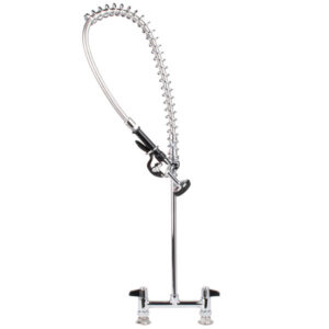 LLAVE DE PRELAVADO T&S 5PR-8D00 A PISO 34PG REGADERA DE 8PG, CENTROS AJUSTABLES, MANGUERA DE 44 PG Y SOPORTE DE 6 PG