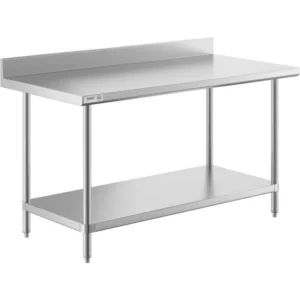 MESA DE TRABAJO 30PG x 60PG (76 X 152 CM) CON RESPALDO CUBIERTA DE ACERO INOXIDABLE 304 Y ENTREPANO EN ACERO INOX 430 REGENCY