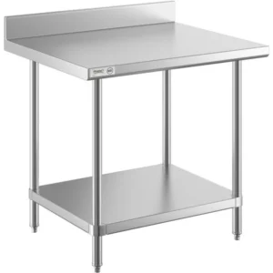 MESA DE TRABAJO 30PG x 36PG (76 X 92 CM) CON RESPALDO CUBIERTA DE ACERO INOXIDABLE 304 Y ENTREPANO EN ACERO INOX 430 REGENCY