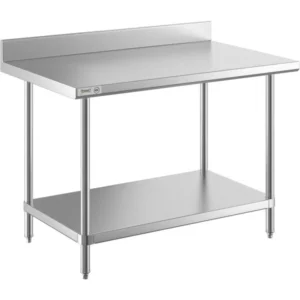 MESA DE TRABAJO 30 x 48 PG (76 X 122 CM) CON RESPALDO CUBIERTA DE ACERO INOXIDABLE 304 Y ENTREPANO EN ACERO INOX 430 REGENCY