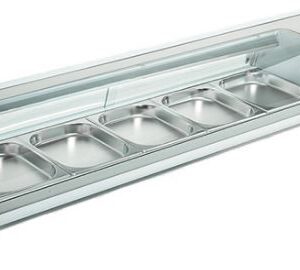 VITRINA PARA SUSHI CURVA RSD-71-HC COMPRESOR AL LADO DERECHO PARA 5 INSERTOS MEDIOS MEDIDAS: 71 X 16 1/2 X 10 1/2 PG MARCA AVANTCO