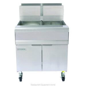 Freidora de piso de propano liquido Frymaster MJ240 de 2 tinas y 40 lb con controles de milivoltios, 220 000 BTU