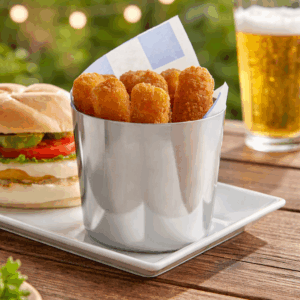 Recipiente Redondo para Frituras de Acero Inoxidable liso de 16 oz Choice (Precio por 12 piezas)