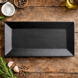 Plato Rectangular de 36.8 x 21 cms cms Negro Mate Marca Ecor (12 PIEZAS POR CAJA)