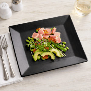 Plato Cuadrado de 29.2 cms Negro Mate Marca Ecor (6 PIEZAS POR CAJA)