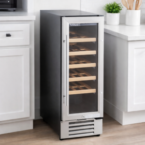 REFRIGERADOR PARA 20 BOTELLAS DE VINO 2.11 PIES CUBICOS MARCA AVA VALLEY MODELO WRC-20-SZ UNA TEMPERATURA PUERTA DE CRISTAL