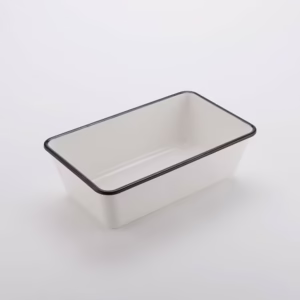 Tazon Rectangular para Ensaladas 64 oz (1.8 lts) de Melamina Blanca con Filo Negro Medida: 26.3 x 16.19 x 8.2 Cm Modelo MRCW10 Marca American Metalcraft (Precio por 6 piezas)