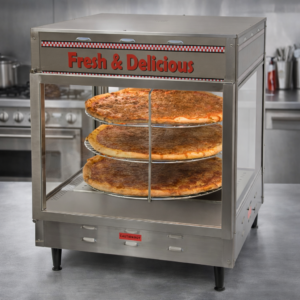 CONSERVADOR EXHIBIDOR DE PIZZA PARA PIZZA DE 12PG 120V DE 1480 W MEDIDAS: LARGO: 19 PG, ANCHO 22 PG Y ALTO 33 PG MARCA BENCHMARCK