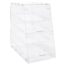 EXHIBIDOR PARA PANADERIA 4 CHAROLAS ACRILICO CON PUERTA POSTERIOR 24 x 14 x 24 PG