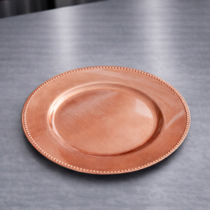 Plato Base Color Oro Rosa de 33cms Con Borde Punteado MATERIAL PLASTICO CHOICE (VENTA EN MULTIPLOS DE 24 PIEZAS)