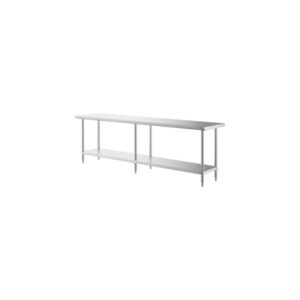 MESA DE TRABAJO 24PG x 60PG (60 X 274 CM) SIN RESPALDO CUBIERTA DE ACERO INOXIDABLE 304 Y ENTREPANO EN ACERO INOXIDABLE 430 REGENCY