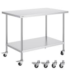 MESA DE TRABAJO CON RUEDAS 24PG x 48PG (60 X 121 CM) CUBIERTA DE ACERO INOXIDABLE 304 CAL 16 Y ENTREPANO EN ACERO INOXIDABLE 430 CAL. 18